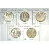 Image 1 : (5) BU 1941-D WALKING LIBERTY HALF DOLLARS MS63+