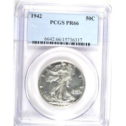 1942 PROOF WALKING LIBERTY HALF DOLLAR PCGS PR-66