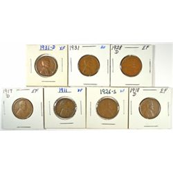 7 DIFFERENT XF+ LINCOLN ONE CENT (11-P,17-D,18-D,26-S,28-D,31-P,31-D)