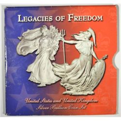 2003 LEGACIES OF FREEDOM SET( SAE, BRITANNIA 1 OZ SILVER) A TOTAL OF 2 OZ .999