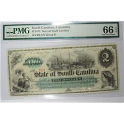 1872 $2 STATE OF SOUTH CAROLINA PMG 66 EPQ