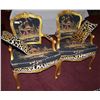 Image 1 : (2x$) PAIR OF EXTRAORDINARY BERGERE CHAIRS W/ ASIAN PATTERN & CHECKERED PIPING
