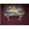 Image 2 : ANTIQUE FOOTSTOOL W/ REUPPHOLSTERED ASIAN PRINT W/ FRINGE