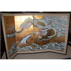 GORGEOUS FOUR PANEL HAND PAINTED CHINESE SCREEN"YEAR OF THE DRAGON"