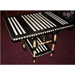 HAND PAINTED BLACK & WHITE SERVING CART, ON WHEELS