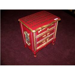 RED & GOLD, HAND PAINTED MIRRORED NIGHT STAND