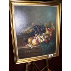 ORIGINAL STILL LIFE W/ FRUIT ON CANVAS, SIGNED "SUNDAY" LOWER RIGHT, FRAMED