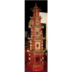 ASTONISHING  ANTIQUE 12 FOOT HAND CARVED PAGODA, SEVEN PIECES