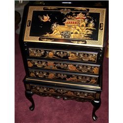 GORGEOUS  HAND PAINTED BLACK & GOLD ASIAN DROP FRON DESK