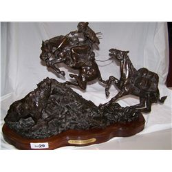 VIC RIESAU ORIGINAL BRONZE SCULPTURE 4/10 "A GRIZZLY ENCOUNTER"   18.5T X 32 L
