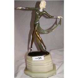 VERY RARE VINTAGE ITALLIAN ART DECO BRONZE & MARBLE SCULPTURE.SIGNED PRENZI 17.5 X 11.5