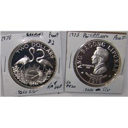 (2X$) 1978 BAHAMA PROOF .925 SILVER COIN & .925 PURE SILVER 1975 PHILIPPINES SILVER COIN