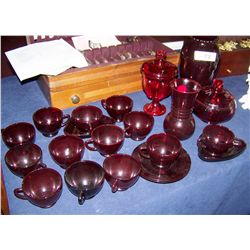 VINTAGE SET OF 20+ PIECES OF RUBY RED GLASSWARE