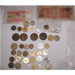 MULTI-PIECE ASSORTED FORIEGN COIN & CURRENCY LOT INCLUDING SOME SILVER & EURO'S