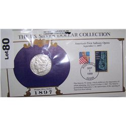 U.S SILVER DOLLAR COLLECTION 1897 U.S MORGAN SILVER DOLLAR VF-20 W/ 1ST DAY ISSUE STAMP