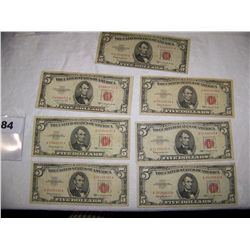 (7X$) $5 UNITED STATES NOTES SERIES 1953, 1963 RED SEAL
