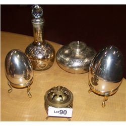 (5) PIECE BRASS & SILVERPLATE DECORATIVE LOT, AS SHOWN