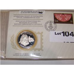 1975 LEICHTENSTEIN SILVER ROUND, PF-65 W/ 1ST DAY ISSUE STAMP