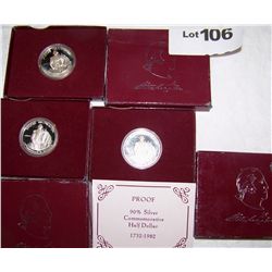 (3X$) U.S SILVER PROOF WASHINGTON ANNIVERSY HALF DOLLARS, IN PRESENTATION BOX
