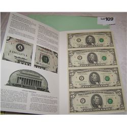 CHOICE UNCUT SHEET OF U.S $5 RESERVE NOTES 1995