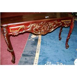 AMAZING HAND CARVED MAHOGANY LONG ENTRY HALL TABLE