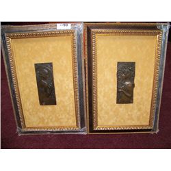 PAIR OF CUSTOM FRAMED ANTIQUE BRONZE RELIEF PLAQUES