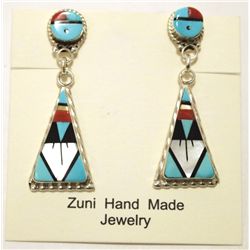 Zuni Multi-Stone Inlay Sun Face Sterling Silver Post Earrings - Carol Niiha
