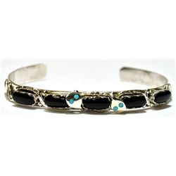 Zuni Onyx Snake Sterling Silver Cuff Bracelet - Effie Calavaza