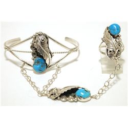 Navajo Turquoise Sterling Silver Slave Bracelet - Susan Yazzie & Ronnie Martinez