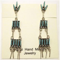 Zuni Turquoise Needlepoint Sterling Silver Post Earrings - Arlene Quam