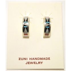 Zuni Multi-Stone Inlay Sterling Silver Half-Ring Post Earrings - Grace Nyamutowa