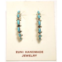 Zuni Turquoise Sterling Silver Half-Ring Post Earrings - Thomacita Hesarlley