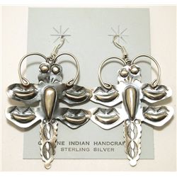 Navajo Sterling Silver Dragonfly French Hook Earrings - Tim Yazzie