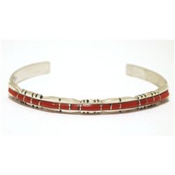 Zuni Coral Overlay Sterling Silver Cuff Bracelet - Sheldon Lalio