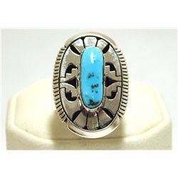 Navajo Sleeping Beauty Turquoise Sterling Silver Women's Ring - Eugene Belone