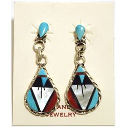 Zuni Multi-Stone Inlay Sterling Silver Post Earrings - Carol Niiha