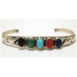 Navajo Multi-Stone Sterling Silver Cuff Bracelet - Jackie Lincoln