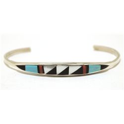 Zuni Multi-Stone Inlay Sterling Silver Cuff Bracelet - Cena Weebothee