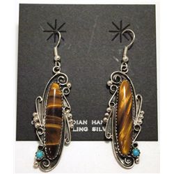 Navajo Tiger's Eye & Turquoise Sterling Silver French Hook Earrings - Susan Yazzie