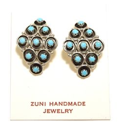 Zuni Turquoise Sterling Silver Curved Post Earrings - Marlinda Booqua