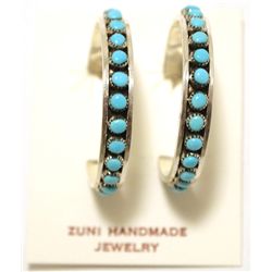 Zuni Turquoise Sterling Silver 3/4-Ring Post Earrings - Lois Tzuni