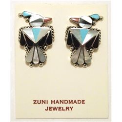 Zuni Multi-Stone Inlay Thunderbird Sterling Silver Post Earrings - Fabian Cellicion