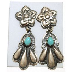 Navajo Turquoise Sterling Silver Post Earrings - Tim Yazzie