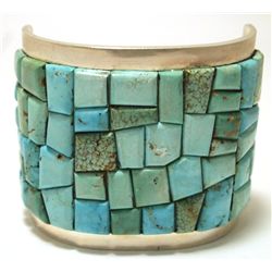 Old Pawn Navajo Kingman Turquoise Overlay Sterling Silver Cuff Bracelet - Tommy Jackson