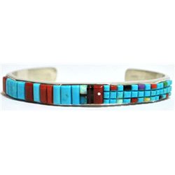 Navajo Multi-Stone Sun Face Sterling Silver Cuff Bracelet - Wilbert Manning