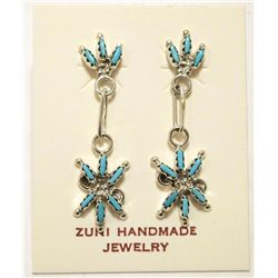 Zuni Turquoise Needlepoint Sterling Silver Post Earrings - Gerald Quam