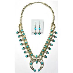 Navajo Sleeping Beauty Turquoise Large Necklace & Earrings Set - Phil & Lenore Garcia