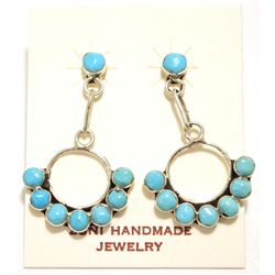 Zuni Turquoise Sterling Silver Post Earrings - Erma Esalalio