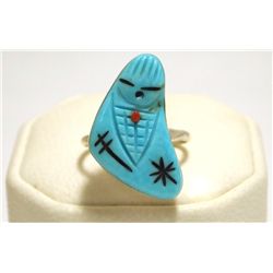 Zuni Coral & Turquoise Maiden Sterling Silver Women's Ring - Chad Quandelacy & Valerie Comosona