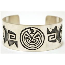 Navajo Sterling Silver Man on Maze & Bears Cuff Bracelet - Sharon Cisco